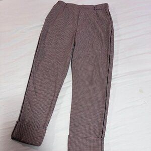 Bershka Burgundy Micro-Houndstooth Pinstripe Pants